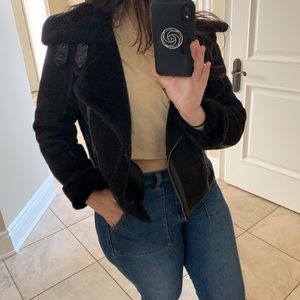 Joe Fresh Faux Leather Sherpa Suede Moto Jacket